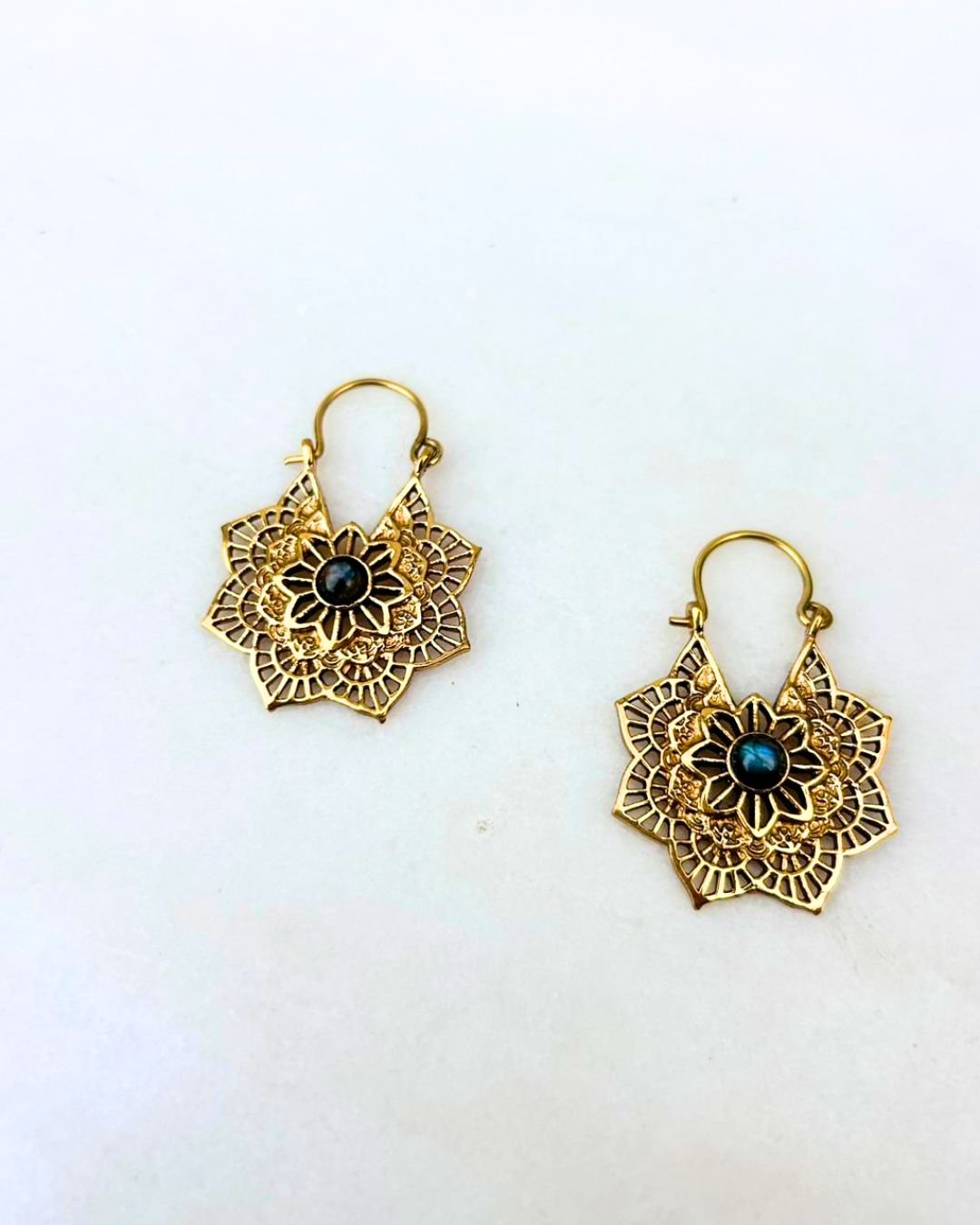 5/20 Pairs Bloom Mandala Brass Earrings - Image 2
