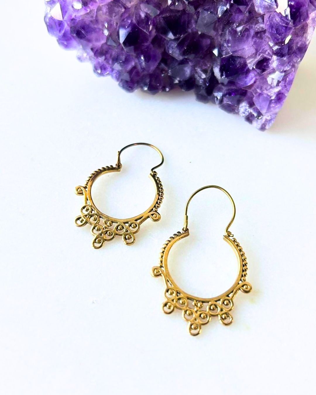 5/20 Pairs Celestial Drop Halo Brass Earrings