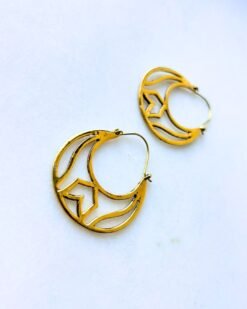 Alternative view of 5/20 Pairs Golden Lotus Arc Hoop Brass Earrings
