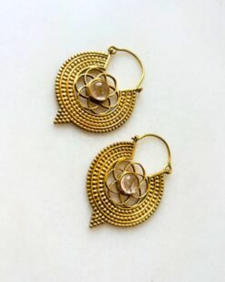 Alternative view of 5/20 Pairs Dotted Lotus Stone Brass Earrings