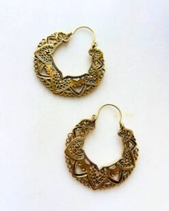 Alternative view of 5/20 Pairs Tribal Heart Mandala Brass Earrings