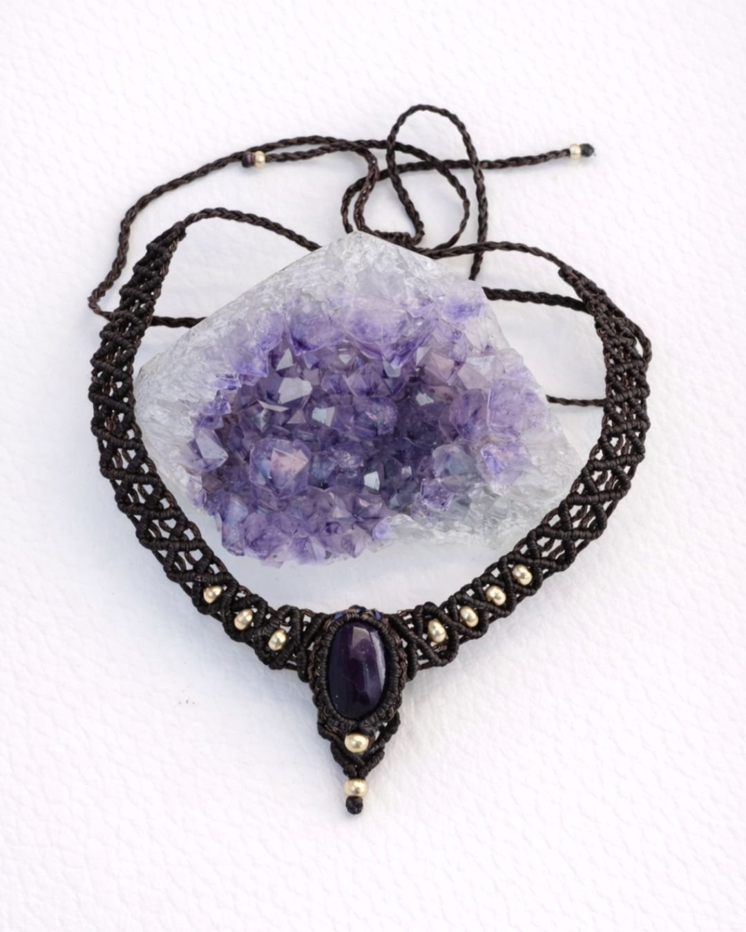 Layered Oval Stone Macrame Necklace - Image 2