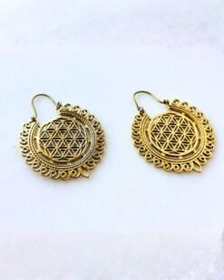 Alternative view of 5/20 Pairs Flower of Life Mandala Brass Earrings