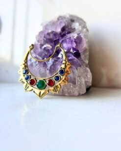 5/20 Pairs Multicolor Tribal Stone Brass Earrings