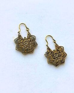Alternative view of 5/20 Pairs Mandala Lotus Hoop Brass Earrings
