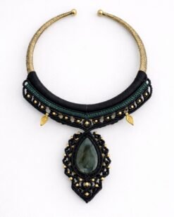 Teal Stone Pendant Macrame Choker