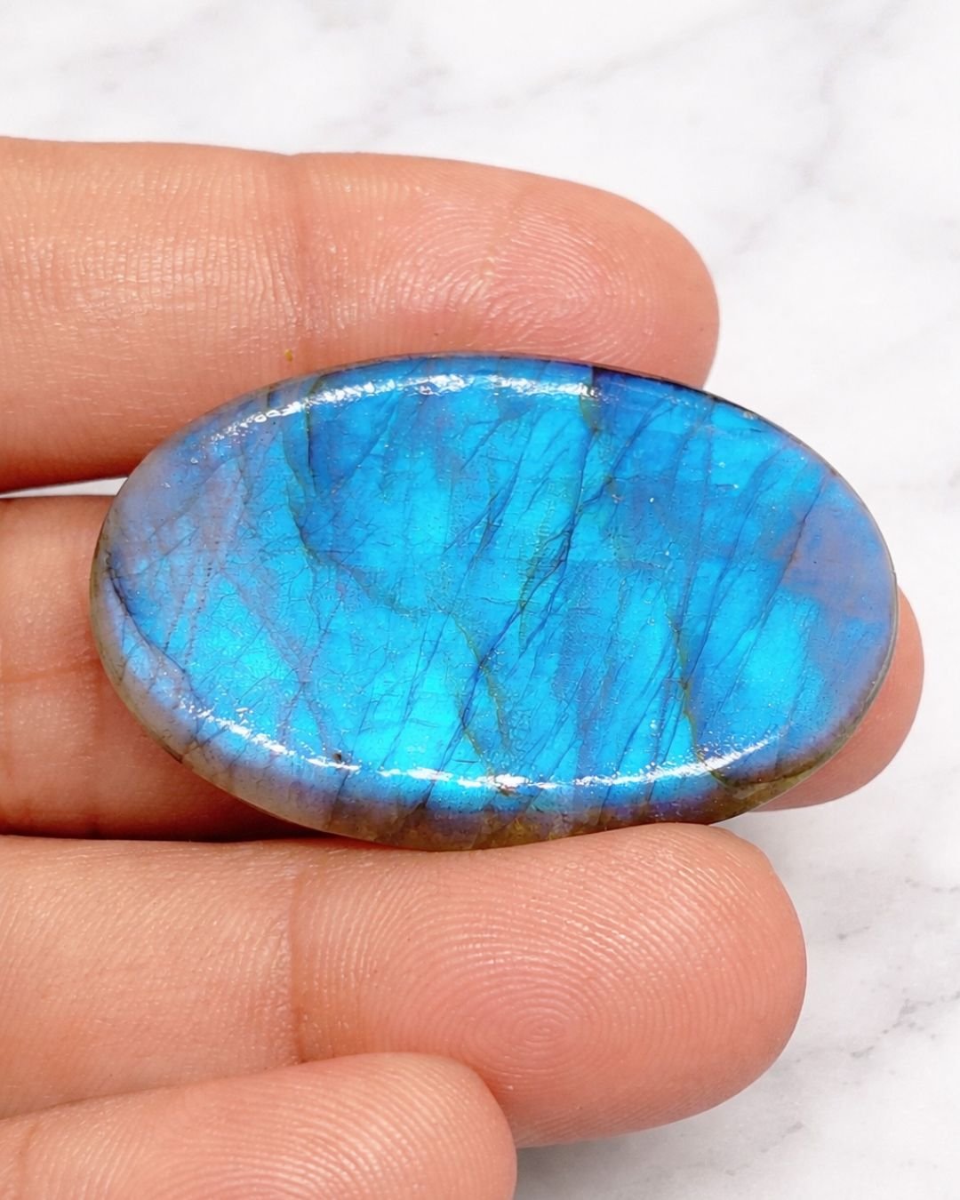 43mm Labradorite Cabochon - Oval Blue Full Flash - Image 3