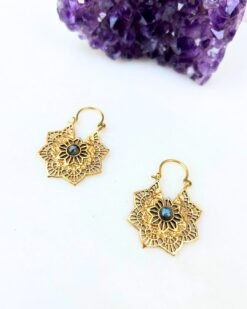 5/20 Pairs Bloom Mandala Brass Earrings