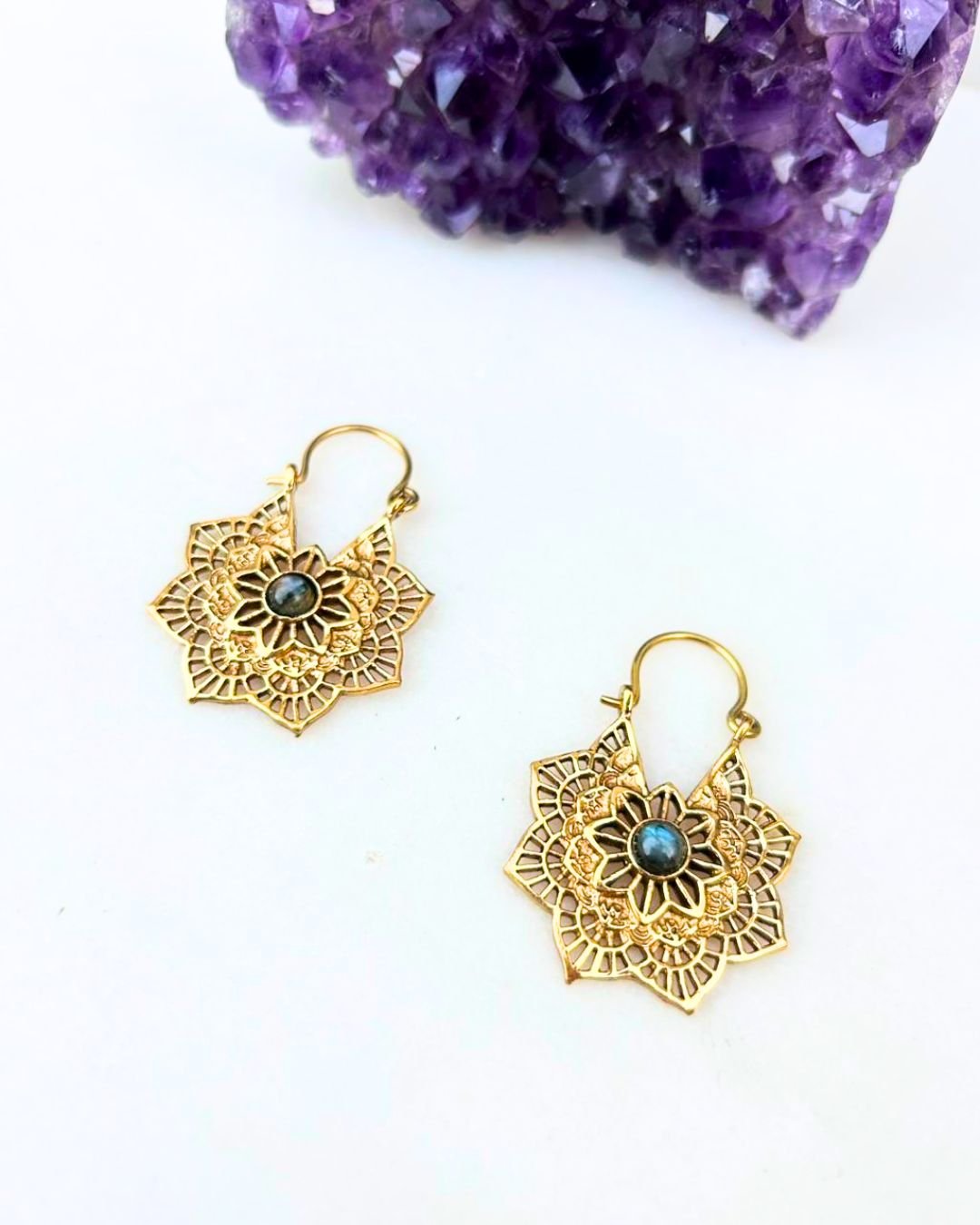 5/20 Pairs Bloom Mandala Brass Earrings