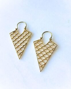 Alternative view of 5/20 Pairs Mermaid Geometry Triangle Hoop Brass Earrings