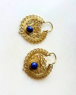 Alternative view of 5/20 Pairs Royal Blue Stone Filigree Brass Earrings