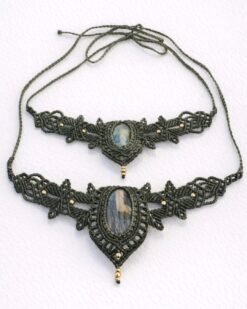 Double Row Stone Macrame Necklace