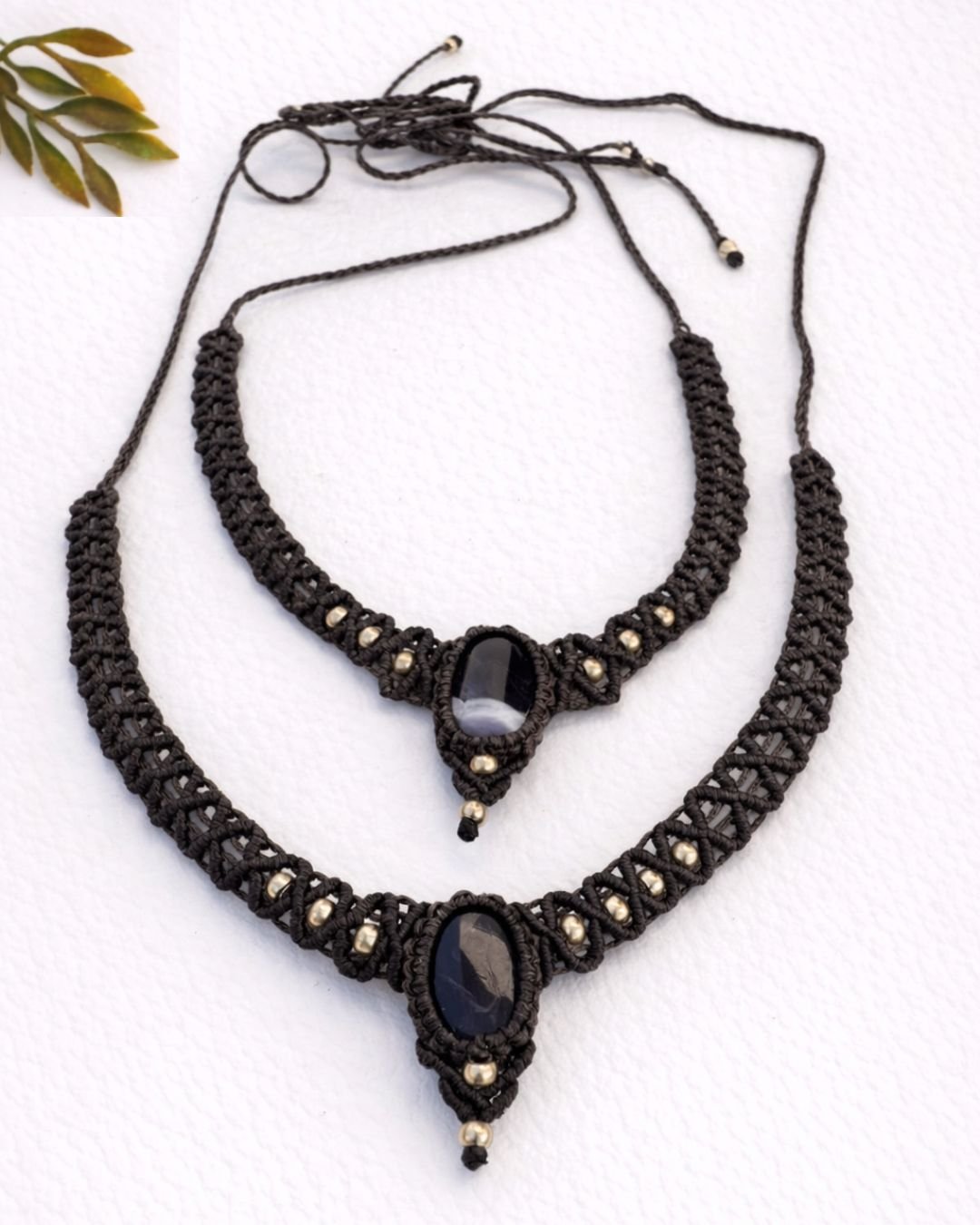 Layered Oval Stone Macrame Necklace