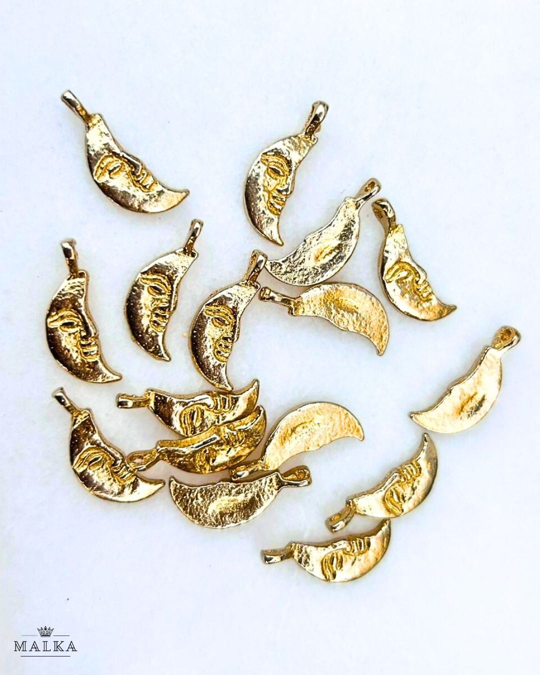 Crescent Moon Face Brass Charms