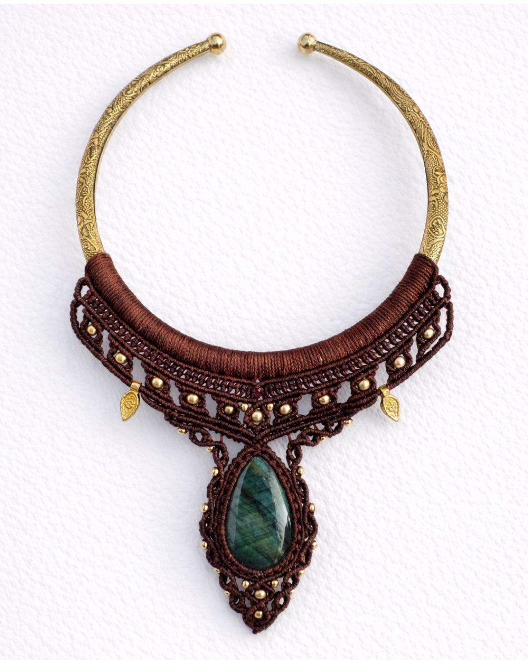 Green Labradorite Stone Macrame Choker