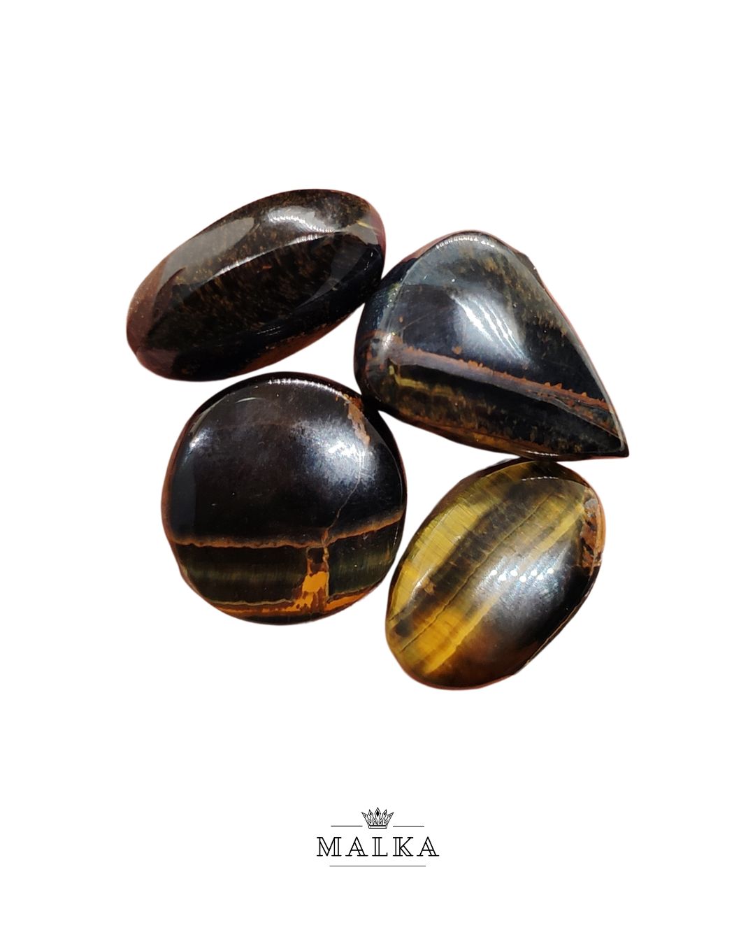 Black Tiger Eye Cabochon – Set of 4, Mixed Sizes (22–27mm)