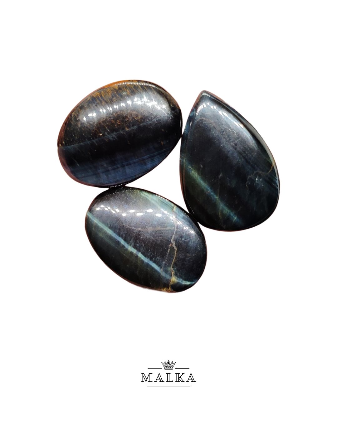 Black Tiger Eye Cabochon – Set of 3, Mixed Sizes (26–28mm)