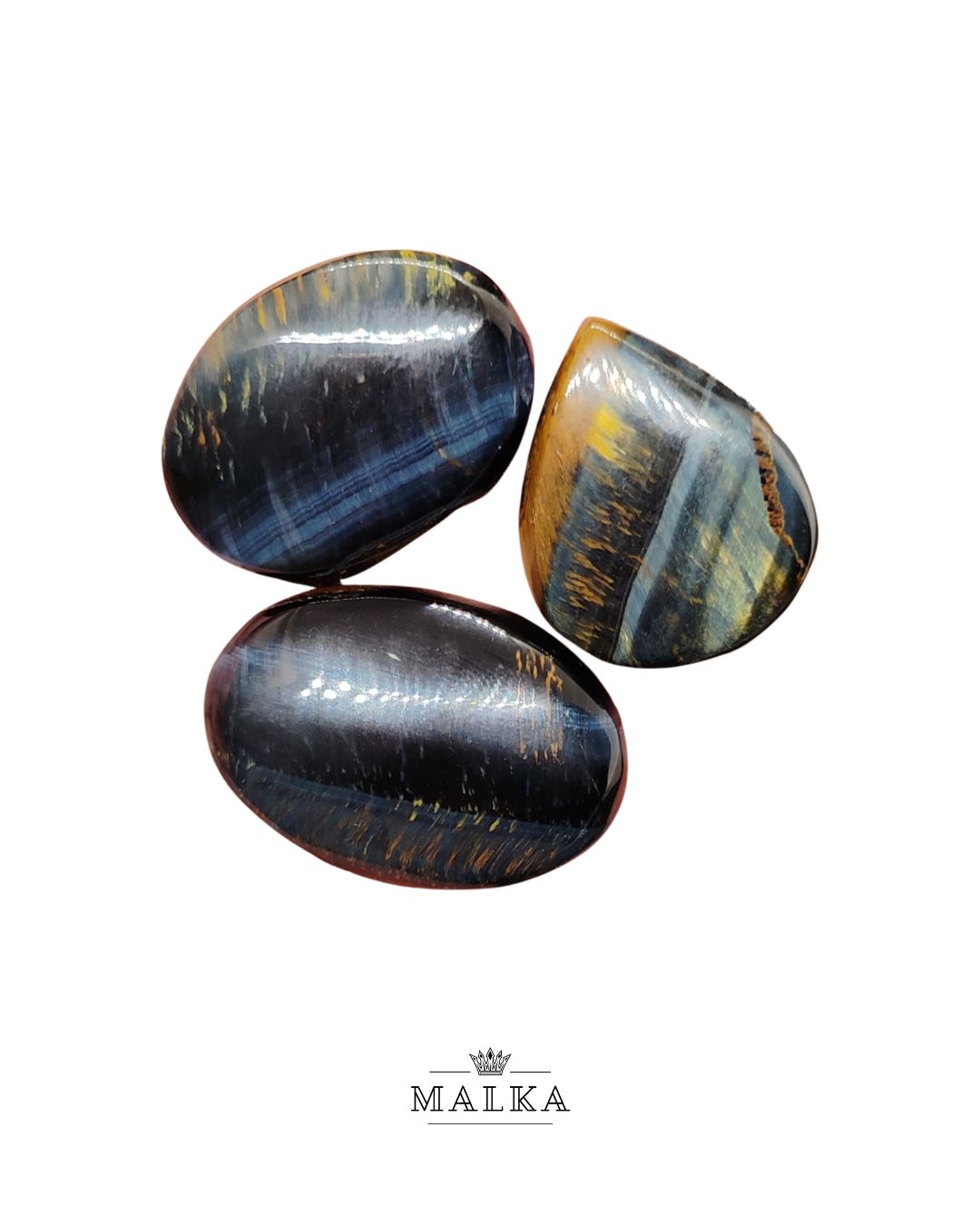 Black Tiger Eye Cabochon – Set of 3, Mixed Sizes (24-30mm)
