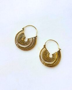Alternative view of Layered Tribal Crescent Brass Earrings