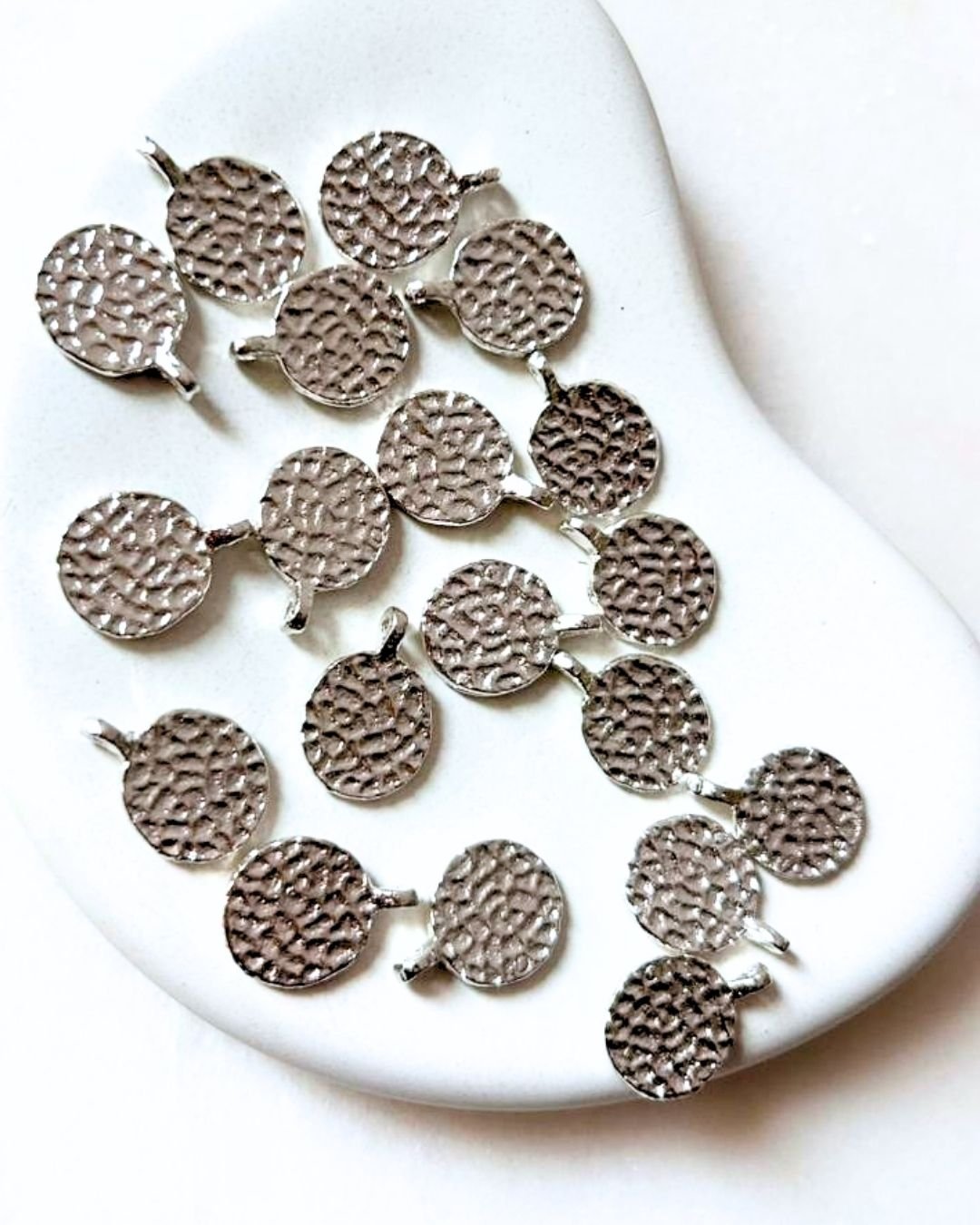 Textured Silver Filled Round Brass Charms