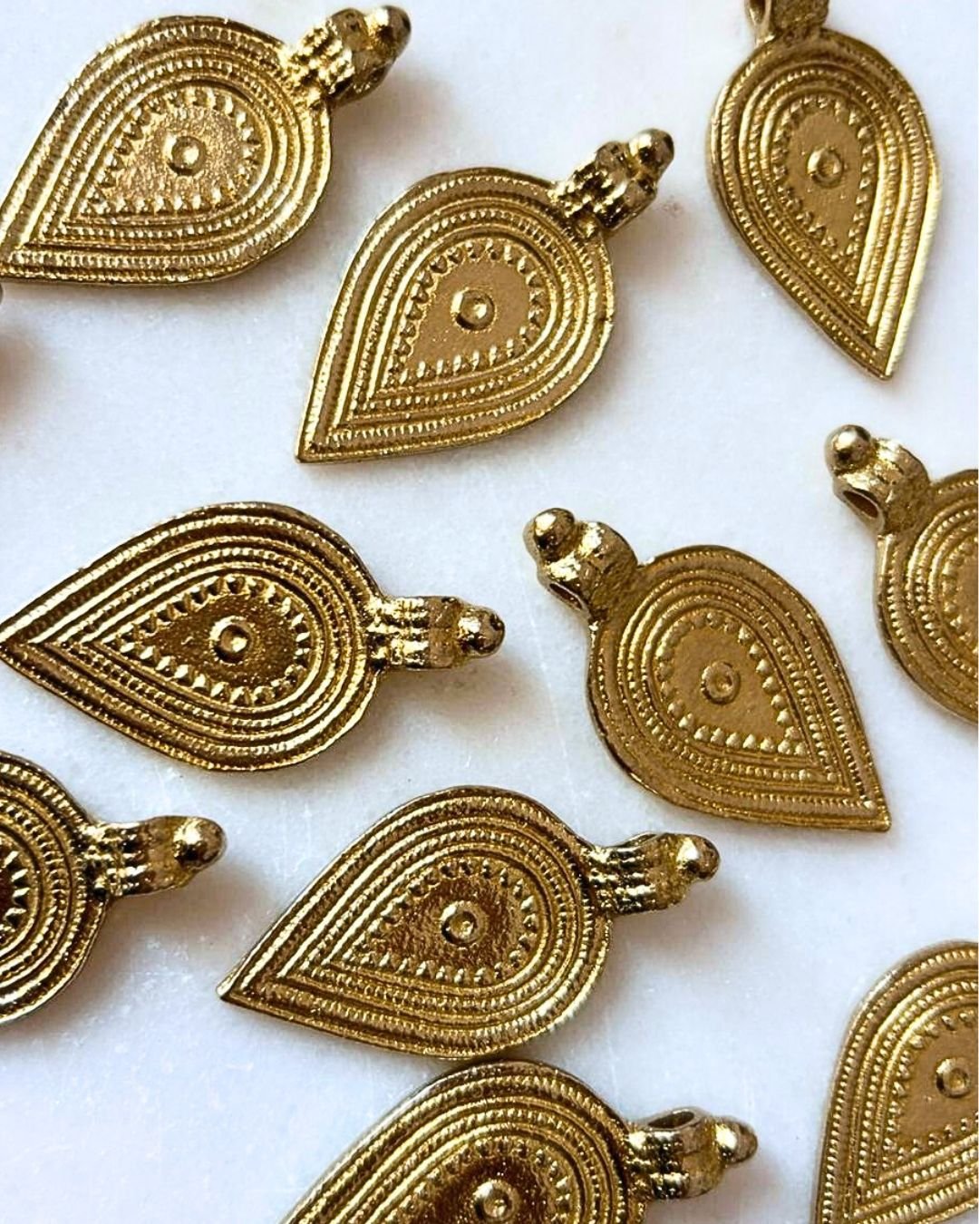 Engraved Teardrop Brass Charms