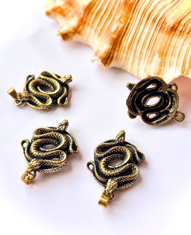 Ornate Double-Headed Snake Pendant Brass Special Charms
