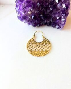 Scalloped Filigree Disc Brass Earrings