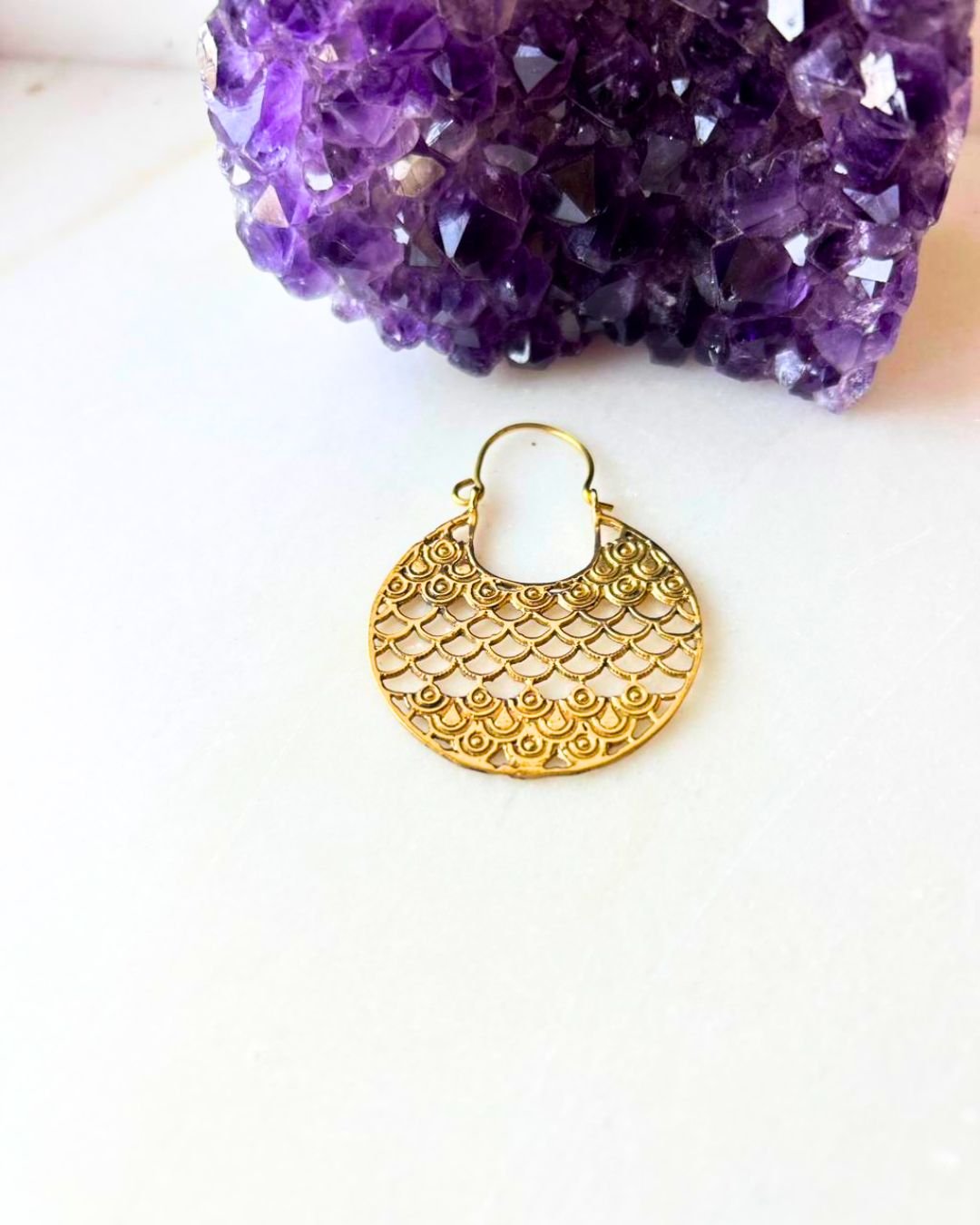 Scalloped Filigree Disc Brass Earrings