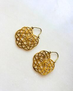 Alternative view of Geometry Flower of Life Brass Earrings