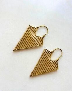 Alternative view of Striped Triangle Brass Earrings