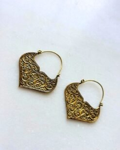 Alternative view of Heart Filigree Hoop Brass Earrings