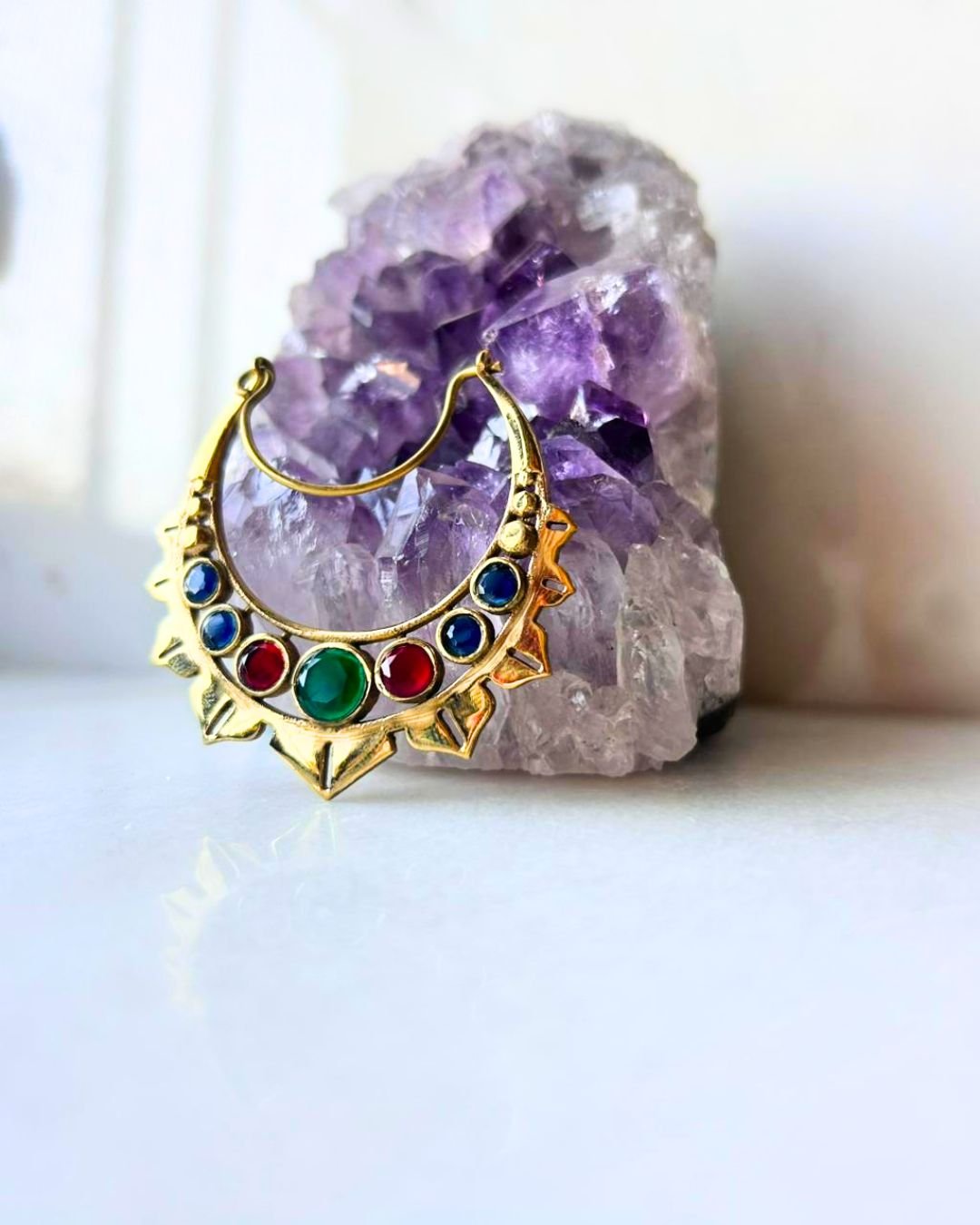 5/20 Pairs Multicolor Tribal Stone Brass Earrings