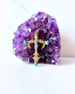 Cross Ornate Gemstone Brass Connector for Jewelry Making