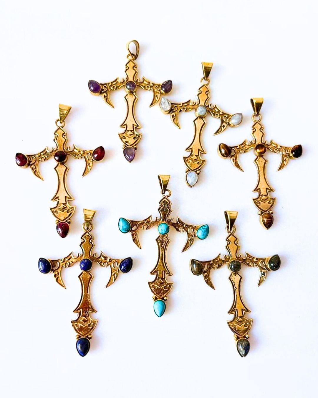 Cross Ornate Gemstone Brass Connector for Jewelry Making - Image 2