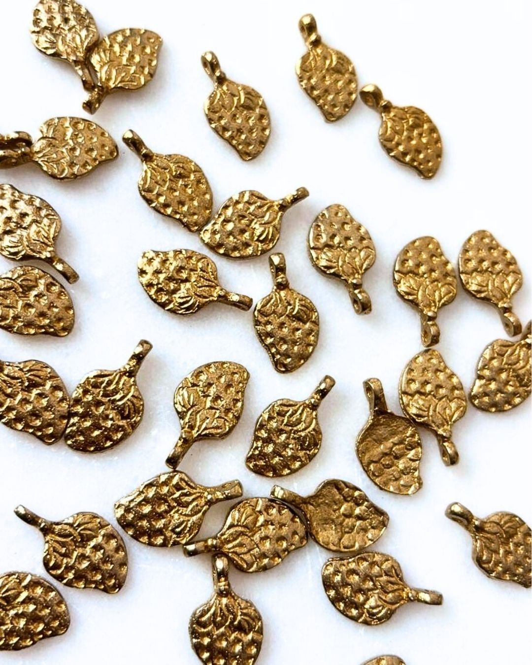 Textured Strawberry Brass Charms