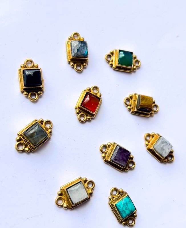 Regal Radiance Square Brass Stones Charms Connectors