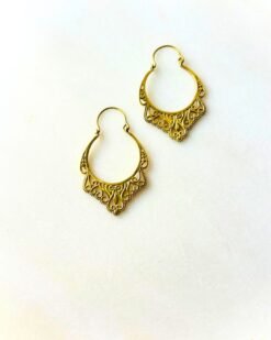 Alternative view of Drop Filigree Hoop Brass Earrings