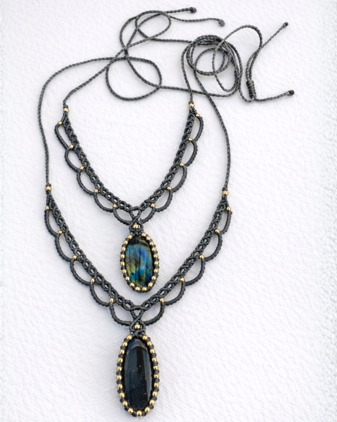 Labradorite Oval Stone Macrame Necklace