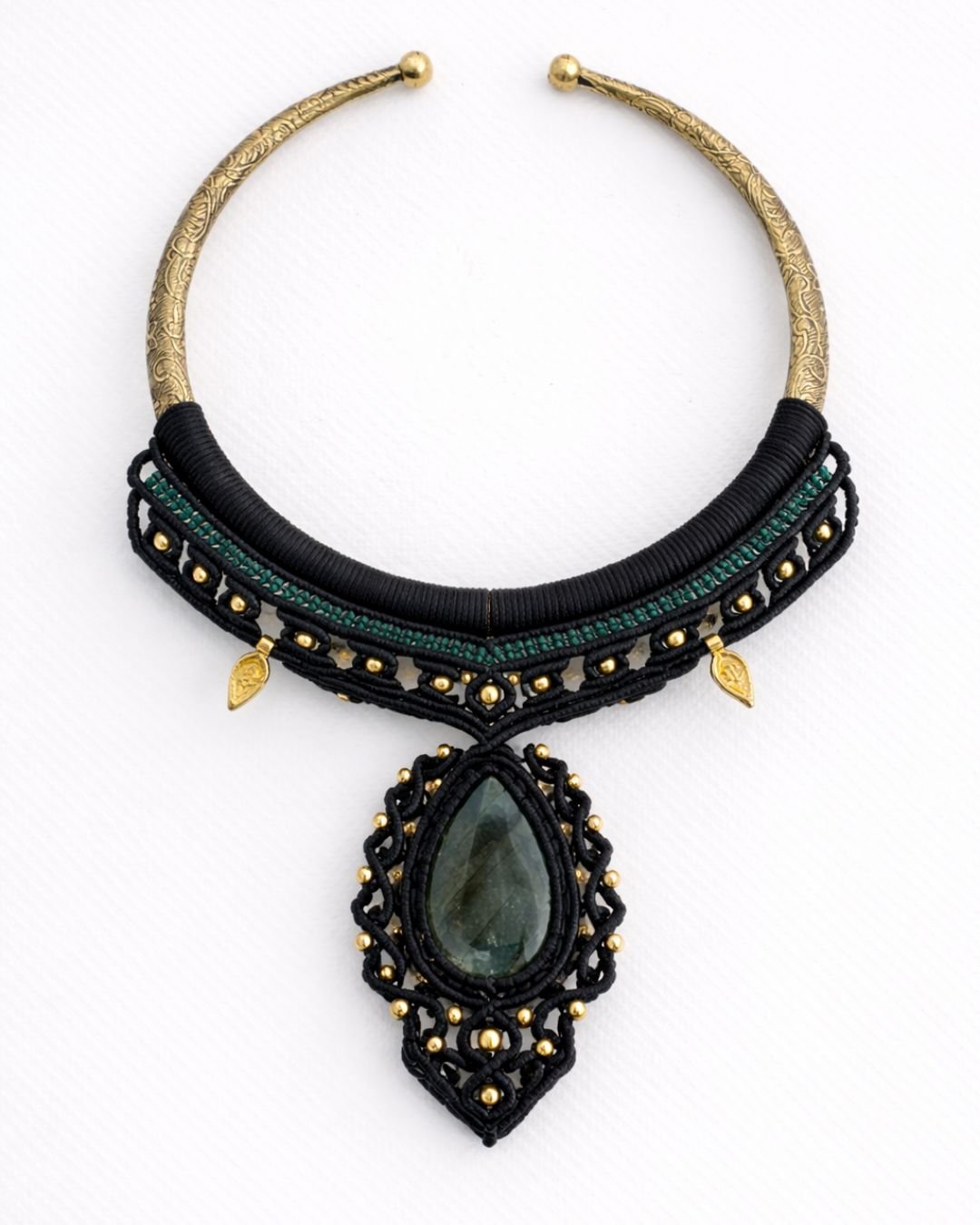 Teal Stone Pendant Macrame Choker