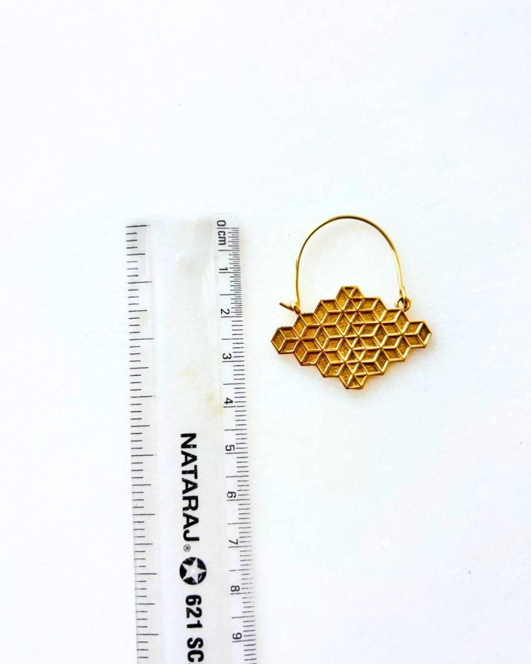 Textured Hammered Half Moon Brass Earrings - Image 3