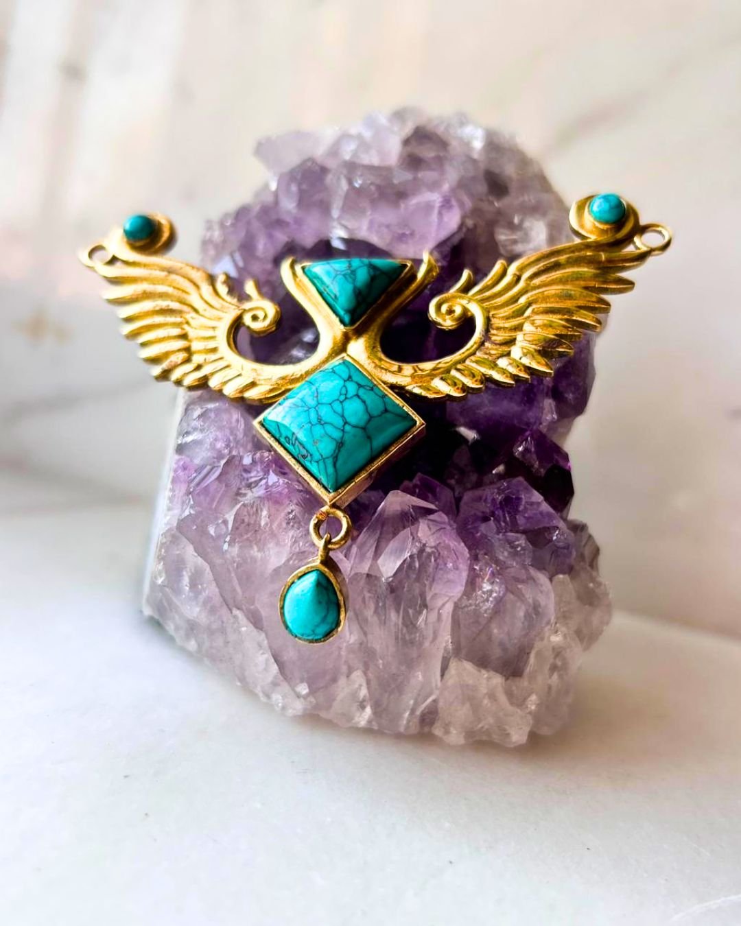 5 Stones Wing Brass Connector for Jewelry Making