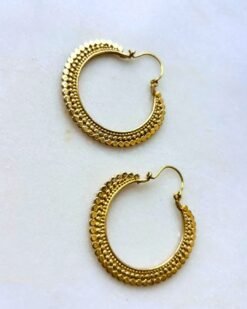 Alternative view of Textured Beaded Tribal Brass Earrings