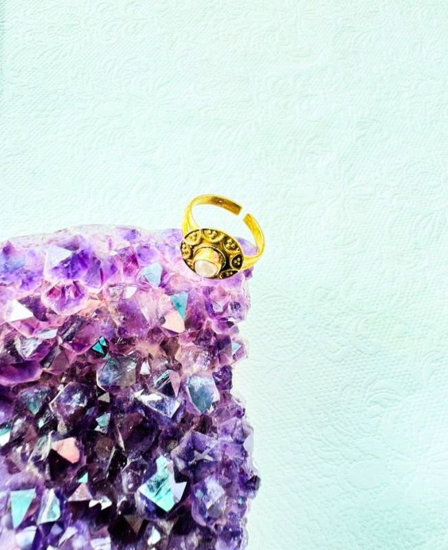 5/20 Pieces Moonstone Adjustable Brass Ring