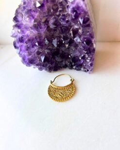 Vintage Floral Half Moon Brass Earrings