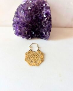 Sri Yantra Mandala Hoop Brass Earrings