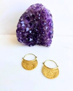5/20 Pairs Floral Engraved Crescent Brass Earrings