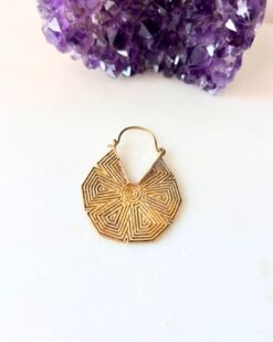 Floral Filigree Hoop Brass Earrings