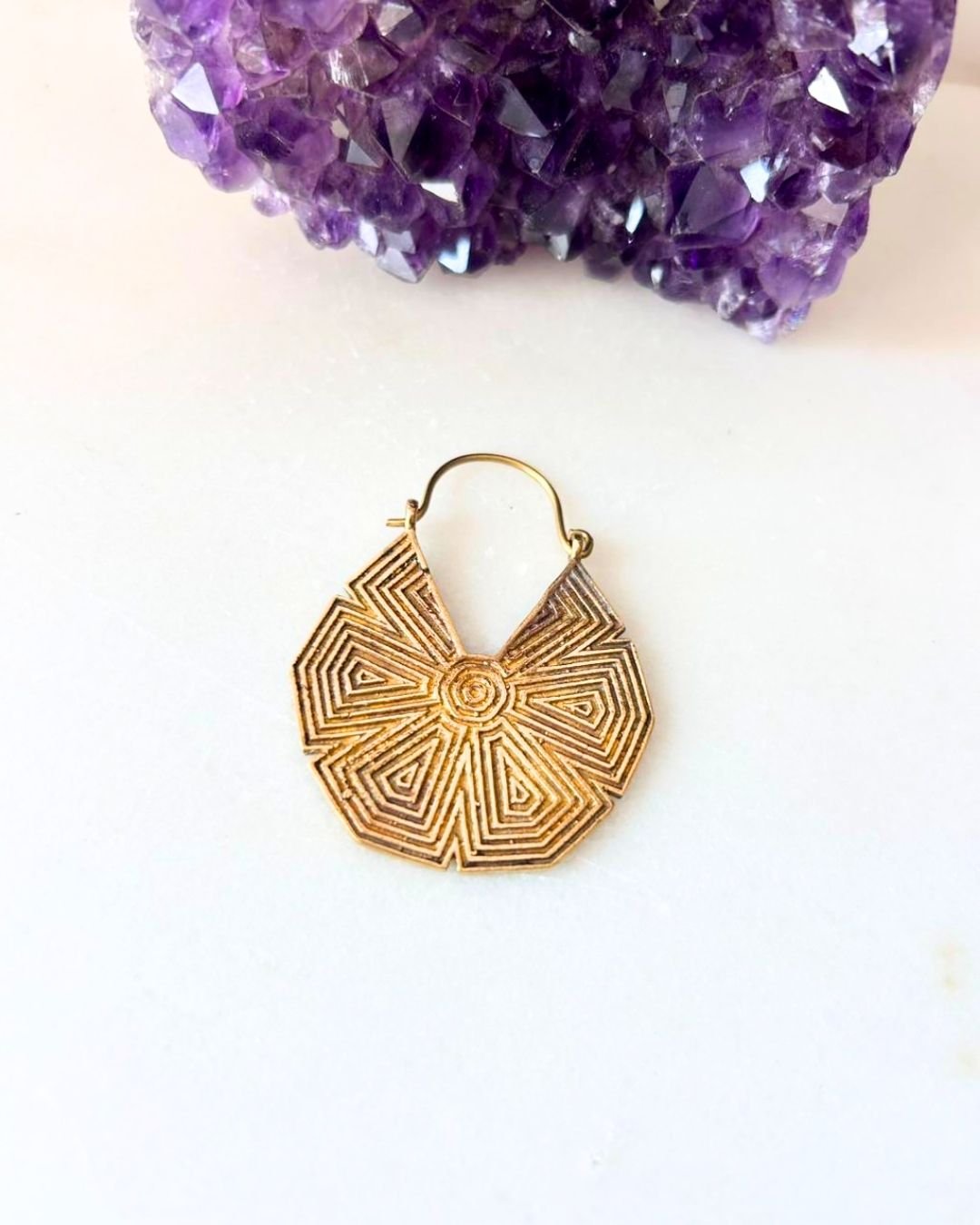 Floral Filigree Hoop Brass Earrings