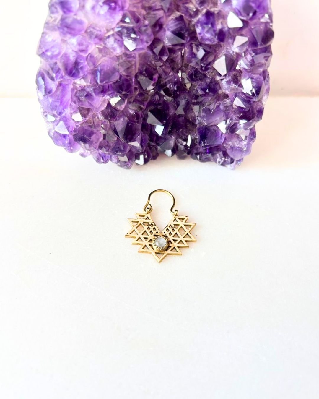 Geometric Star Hoop Brass Earrings