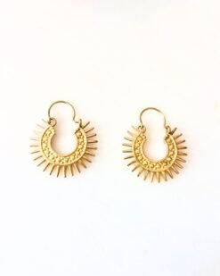 Alternative view of Sunburst Crescent Hoop Brass Earrings